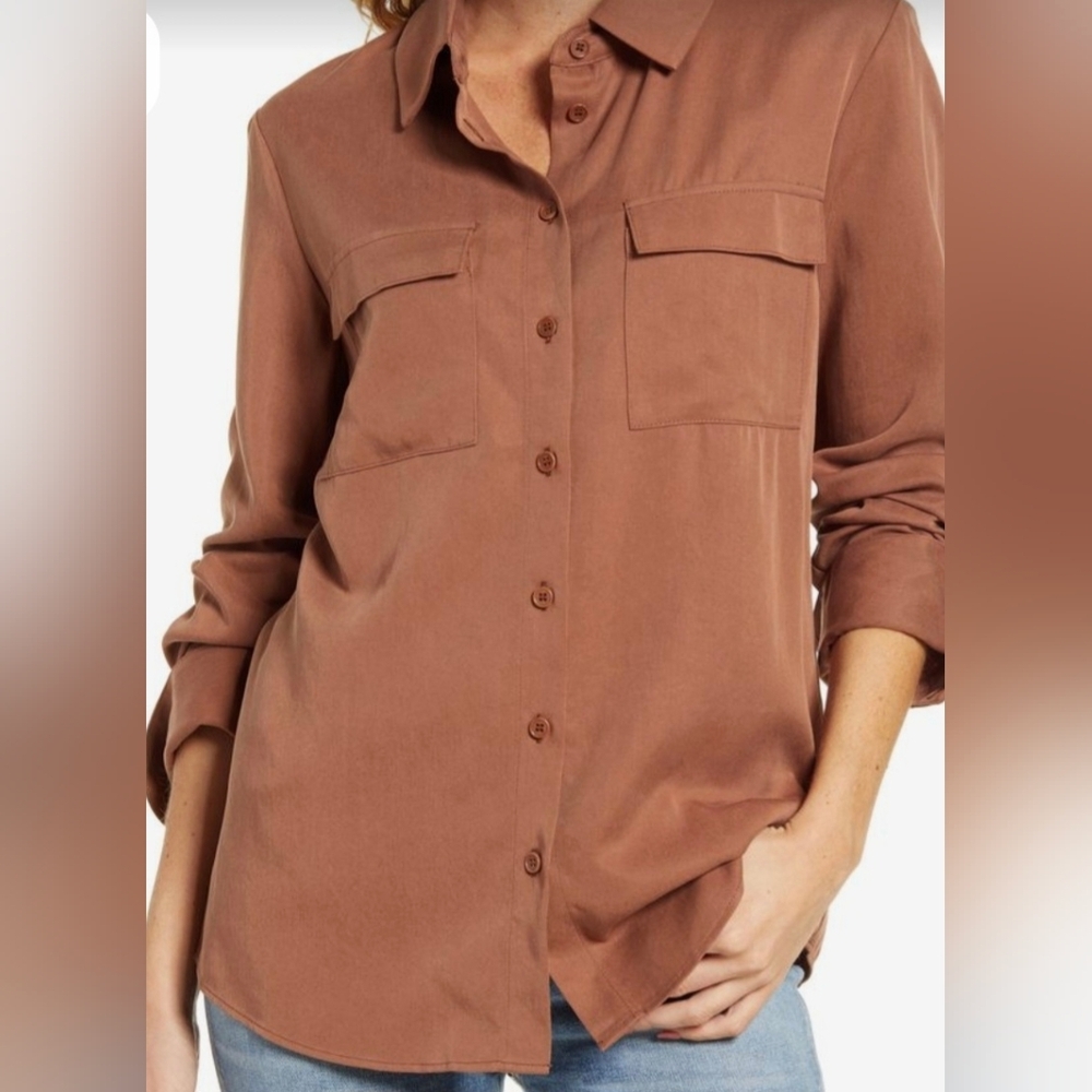 Reformation Brown Button-Up Blouse
